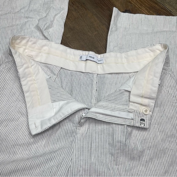 Mango MNG Straight Leg Striped Cotton Linen Pants Size 8 - Picture 3 of 12